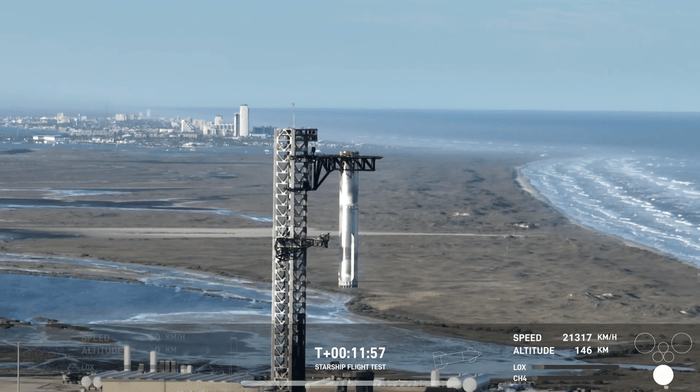 SpaceX星舰第七次试飞入轨失败，但再次完成“筷子夹火箭”回收