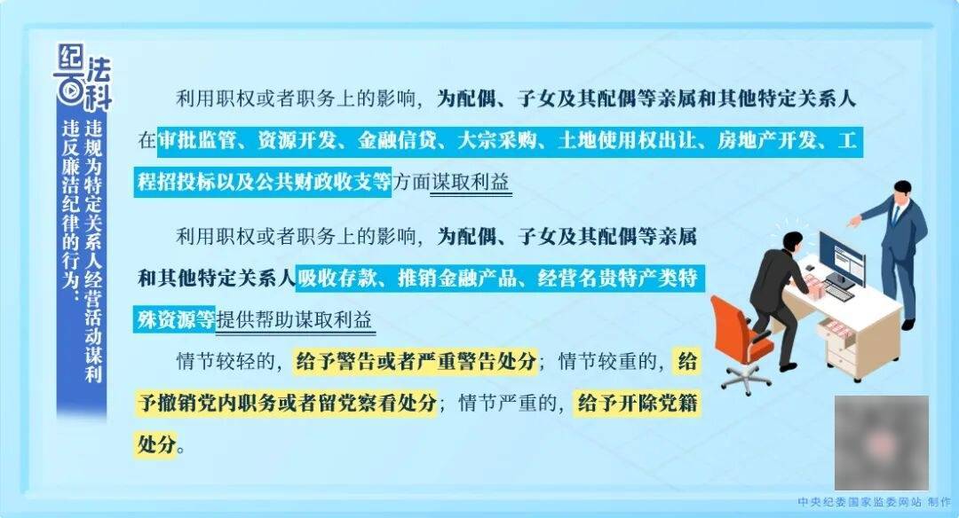 【纪法百科】违反廉洁纪律的行为:违规为特定关系人经营活动谋利
